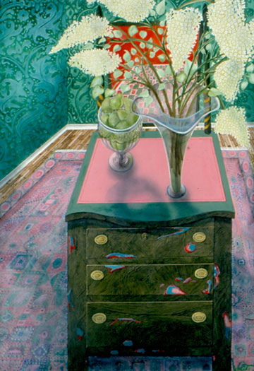 pink and green with dresser
